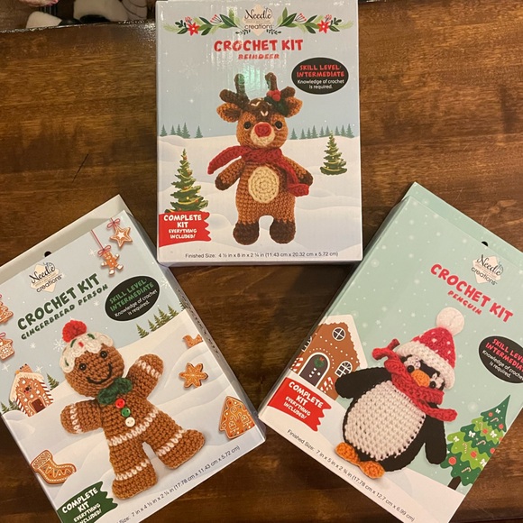 craft christmas Other - NEW Christmas Crochet Bundle of small reindeer penguin and gingerbread man kits